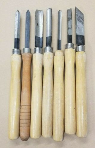 Seven Vintage Wood Turning Tools - Gouges - Skews - Parting Tools