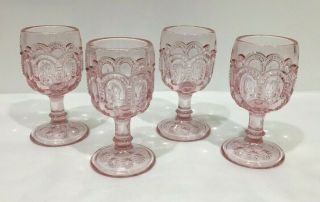 Set Of (4) Vintage L.  E.  Smith Pink Moon And Stars Wine Goblet Glasses 4 1/2”