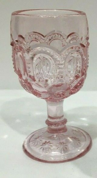 Set of (4) Vintage L.  E.  Smith PINK Moon And Stars Wine Goblet Glasses 4 1/2” 2