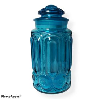 Vintage Le Smith Moon And Star Blue Glass Canister Apothecary 11.  5 "