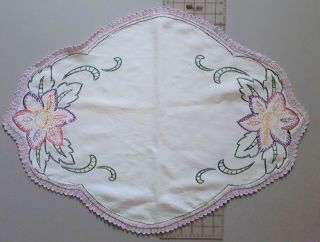 Vintage Hand Embroidered Crochet Edge Table Runner Dresser Scarf 30 " ×24 " Floral