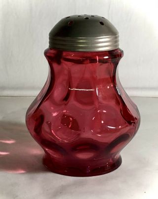 Northwood Cranberry Inverted Thumbprint Coin Dot 9 Panel Sugar Shaker With Lid