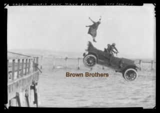 1910s Early Movie Lehrman Comedy Short Stunt Drive Off Pier Film Photo Negative