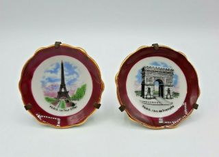 Set Of 2 Vintage Limoges Miniature Porcelain 2 " Plates W/ Stands Eiffel & L 