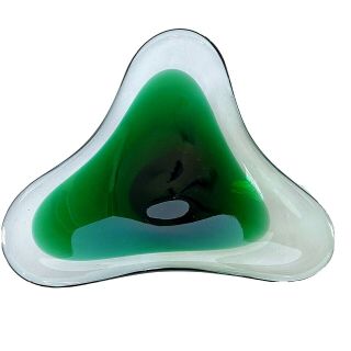 Murano Italian Art Glass Abstract Shape Green Bowl 9 1/4” Contemporary Modern