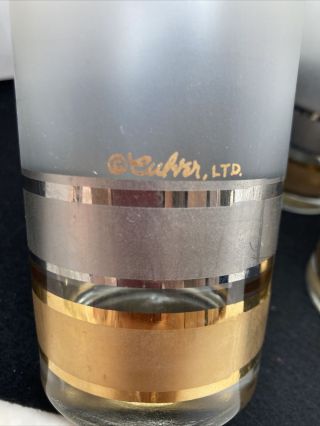 Set of 5 Vintage Culver LTD 22K Gold Frosted HighBall Glasses Gold Silver Stripe 2