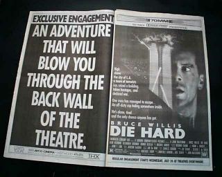 Best " Die Hard " Action Film Movie Opening Day Ad & Review 1990 L.  A.  Newspaper