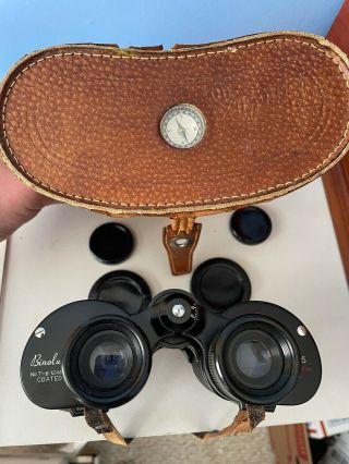 Vintage Binolux 7x35 Binoculars With Leather Case And Compass