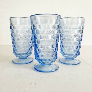 3 - Vintage Blue Fostoria American Whitehall Iced Tea Tumblers Indiana Glass