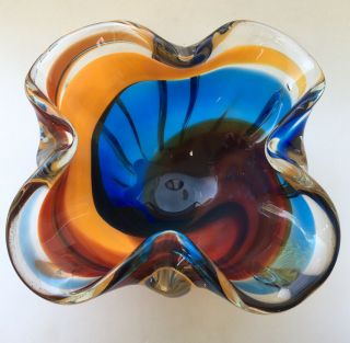 Japanese Glass Mid Century Hineri Iwatsu Kamei Art Glass 6” Bowl Vgc