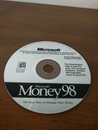 Microsoft Money 98 Vintage Software Cd Disc Only