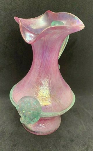 Murano Art Glass Italy Scavo Pink Studio Vase With Applied Handles & Lion’s Head
