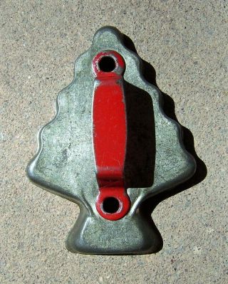 Vintage TIN COOKIE CUTTER Christmas Tree Shape with RED HANDLE 2