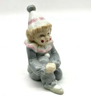 Vintage Porcelain Siting Boy Sad Clown Collectible Figurine