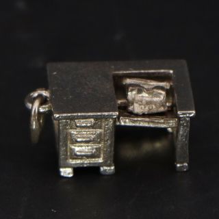 Vtg Sterling Silver - Mechanical Typewriter Desk Bracelet Charm Flips - 3g