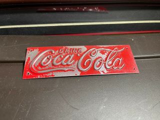 Vintage Drink Coca - Cola Coke Small Mini Metal Tin Sign 5 1/4 " X 1 5/8 " Red