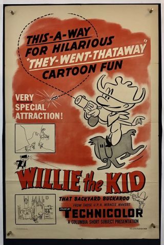 Rare Willie The Kid Movie Poster (fine) One Sheet 1952 Cartoon Animation 3389