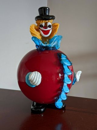 Vintage Murano Large Round Glass Clown 10 " Tall Hand Blown