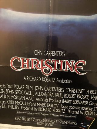 Christine Movie Poster John Carpenter Stephen King 1983 Classic Horror 3