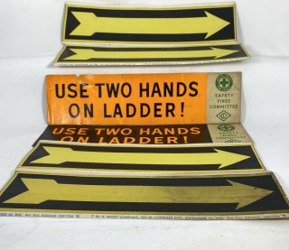 Vintage Industrial Safety Stickers Arrows Ladder Warehouse W H Brady Steam Punk