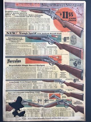 1930 Western Field Browning Single Barrel Shotgun Print Ad 9” X 13 - 1/4” Mwc 315