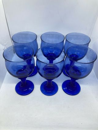 6 Cobalt Blue Vintage Libbey Water Goblets Mediterranean Blue Clarion 6 - 3/4