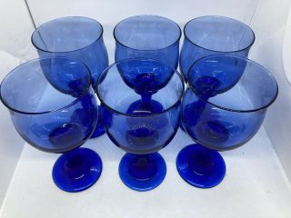 6 Cobalt Blue Vintage Libbey Water Goblets Mediterranean Blue Clarion 6 - 3/4 3