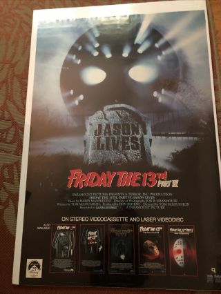 Friday The 13th Part Vi Jason Lives Vhs Poster Vintage 80’s Slasher Horror Movie