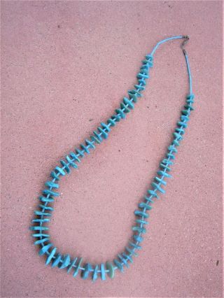 Vintage Santo Domingo Pueblo Natural Turquoise Stone Necklace - 26 Inches Long
