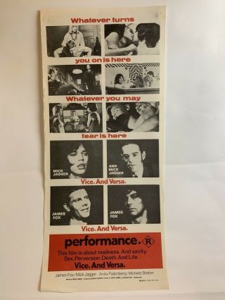 Performance Australian Daybill Movie Poster British Cult Arthouse Mick Jagger