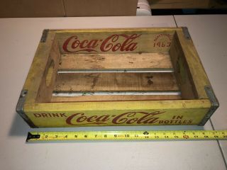 Vintage Yellow Wooden Coca Cola Soda Crate Carrier 24 pack (Chattanooga 1963) 2