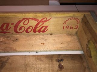 Vintage Yellow Wooden Coca Cola Soda Crate Carrier 24 pack (Chattanooga 1963) 3