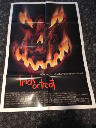 Vtg Trick Or Treat One Sheet Poster 27x41 Heavy Metal Horror Ozzy Kiss