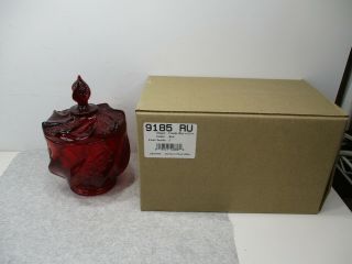 Vintage Fenton Ruby Red Glass Swirl Design Candy Box Dish W/ Lid