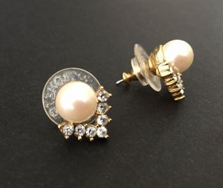 2 Vintage Monet Signed Faux Pearl And Rhinestone Gold Tone Pierced Earrings