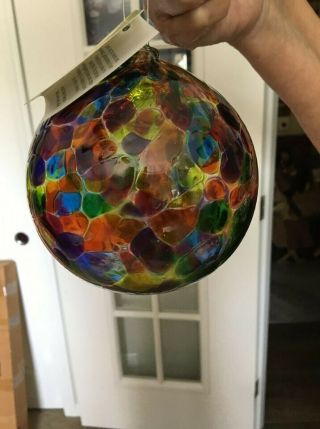 Nwt Kitras Art Glass Calico Ball 6 " Hand Blown Multi - Color Friendship Ball