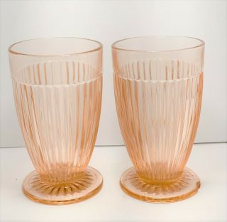 2 Anchor Hocking Queen Mary Pink 5 " - 10 Oz Footed Tumblers Iced Tea Glass