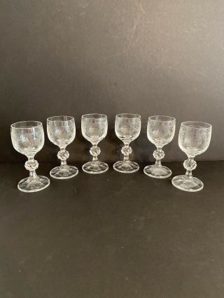 Vintage Etched Clear Crystal Goblets Wine Glasses Cordials Schnapps 2 Fl Oz
