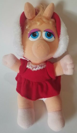 Vintage 1987 Jim Henson Muppet Baby Miss Piggy Plush Toy Red Dress Holiday