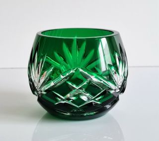 Faberge Odessa Emerald Green Cut To Clear Votive,  Candle Holder,  Signed
