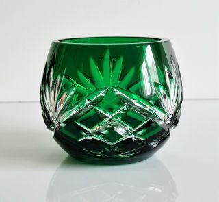 FABERGE ODESSA EMERALD GREEN CUT TO CLEAR VOTIVE,  CANDLE HOLDER,  SIGNED 2