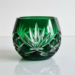 FABERGE ODESSA EMERALD GREEN CUT TO CLEAR VOTIVE,  CANDLE HOLDER,  SIGNED 3