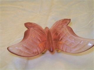 Fenton Pink Glass Butterfly With Brass Legs Stand