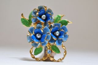 Vintage Austria Enamel Flower Bouquet Pin Brooch