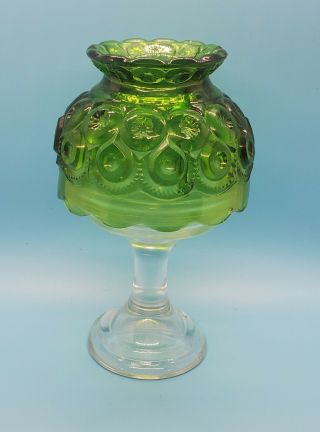 Vintage L.  E.  Smith Moon & Stars Green Pedestal Fairy Lamp Courting Light