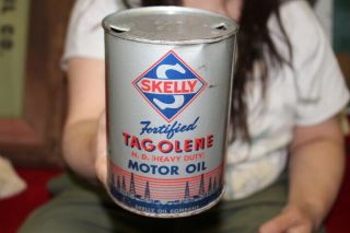Vintage Skelly Tagolene Motor Oil 1 Quart Metal Can Gas Station Sign