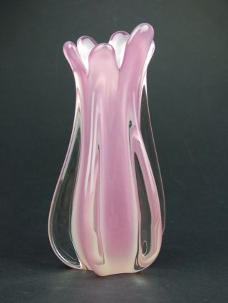 Murano Pink Glass Vase With Ribs Fratelli Toso 60s 70s Italy Mid Century Modern