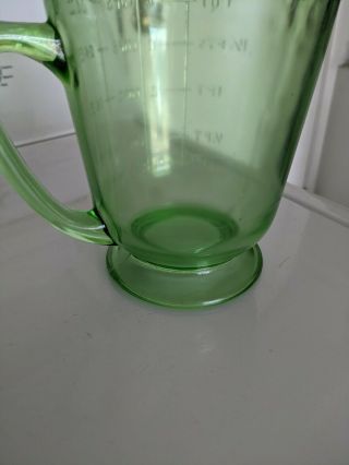 Vintage Green Depression Uranium Glass 1 Quart 4 Cup Footed Measuring Cup Wow