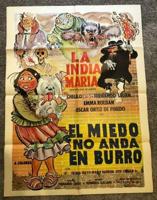 El Miedo No Anda En Burro (1976) Vintage Movie Poster 36.  5x27 " Mexico
