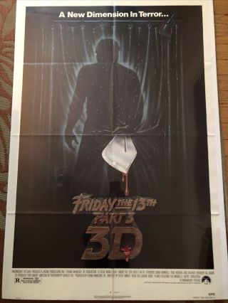 Vintage Movie Poster 1982 Friday The 13th Part 3 3d 41 X 27 Halloween Slasher